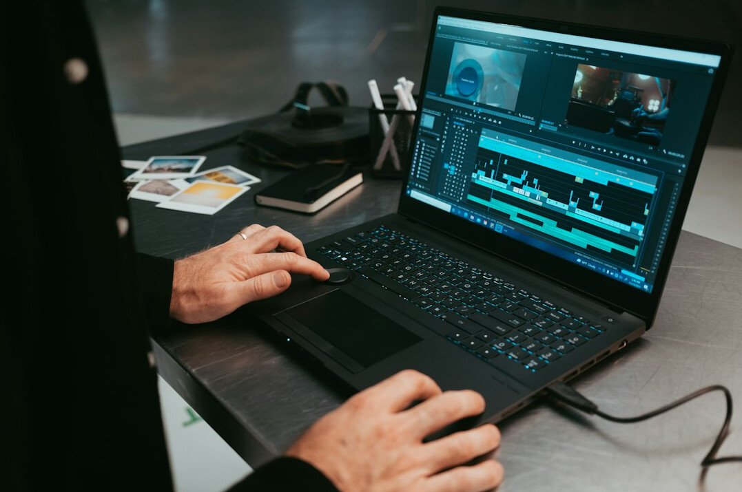 video editor at desk